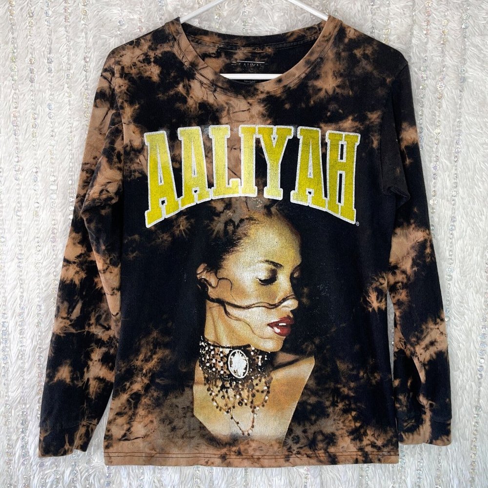 Aaliyah Tie-Dye Graphic Long Sleeve Tee - Black & Brown